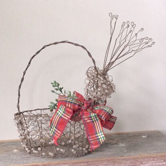 Reindeer Christmas oval basket with handle gift basket decor decoration rustic - Picture 1 of 6